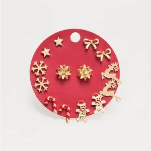 Holiday Kids Earring Set - Gold and Red Festive Studs